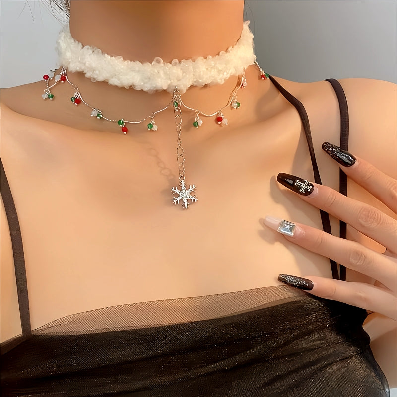 14K Gold-Plated Christmas Double-Layer Crystal Snowflake Necklace