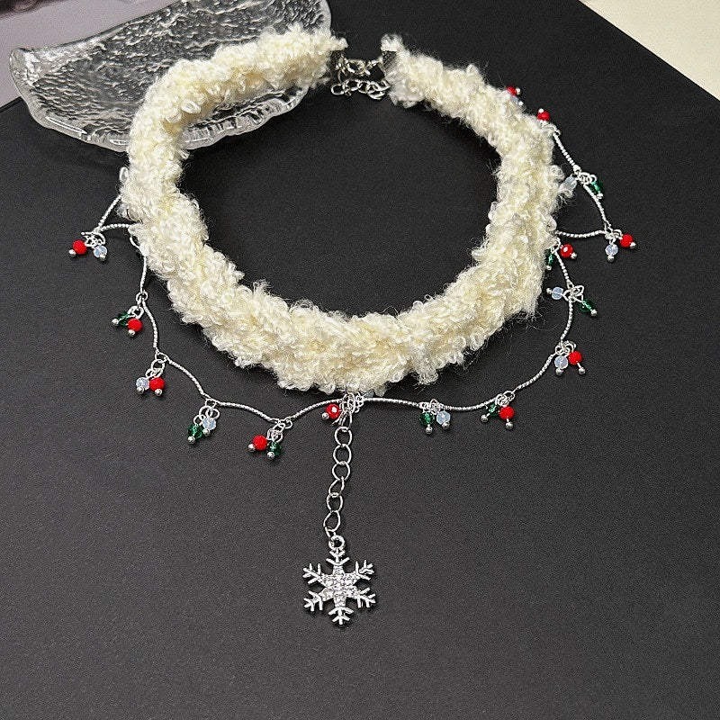 14K Gold-Plated Christmas Double-Layer Crystal Snowflake Necklace