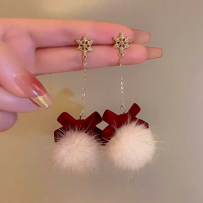 14K Gold-Plated Christmas Fluffy Bow Earrings