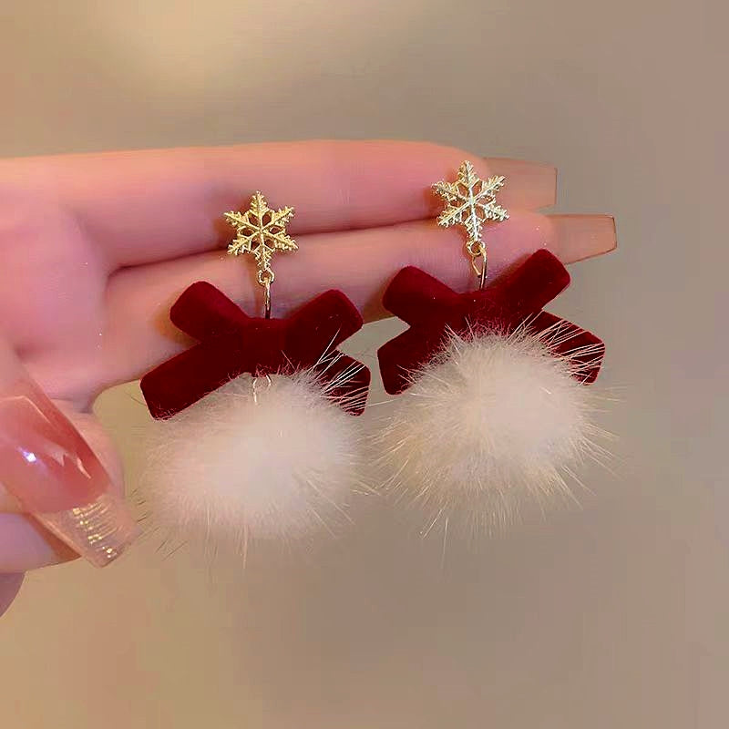 14K Gold-Plated Christmas Fluffy Bow Earrings