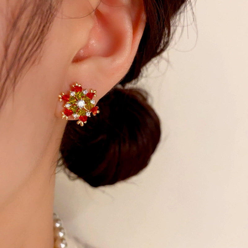 14K Gold-Plated Christmas Full Diamond Snowflake Earrings