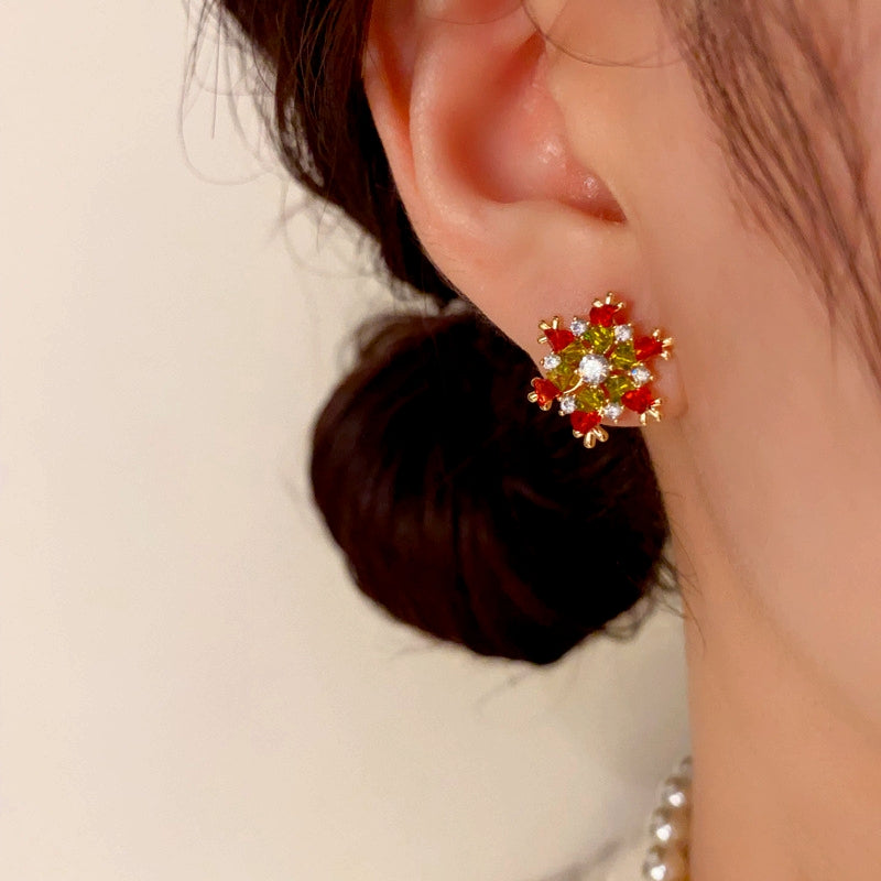 14K Gold-Plated Christmas Full Diamond Snowflake Earrings