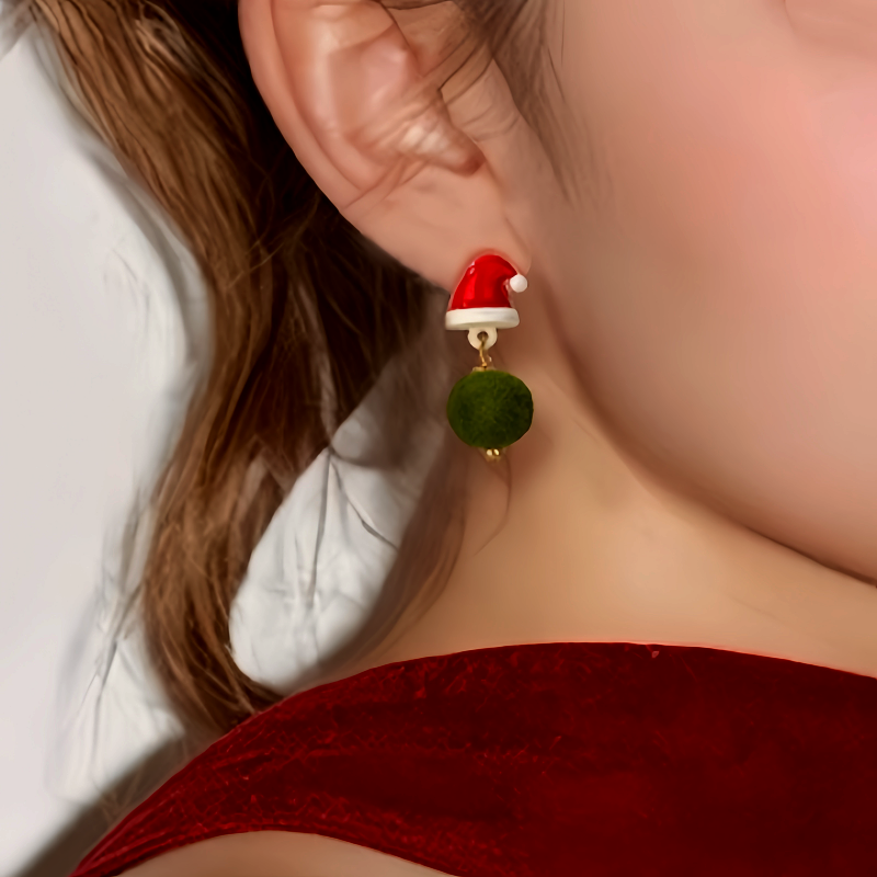 14K Gold-Plated Christmas Hat Plush Ball Earrings