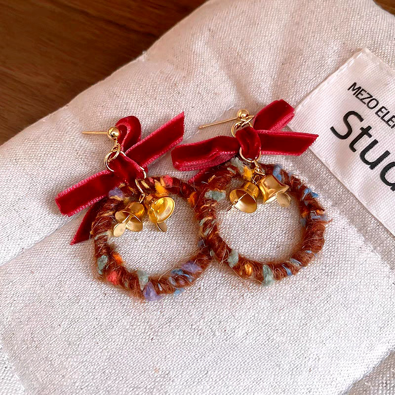 14K Gold-Plated Christmas Hoop Bow Bell Earrings