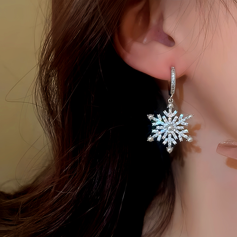 14K Gold-Plated Christmas Pearl Snowflake Earrings