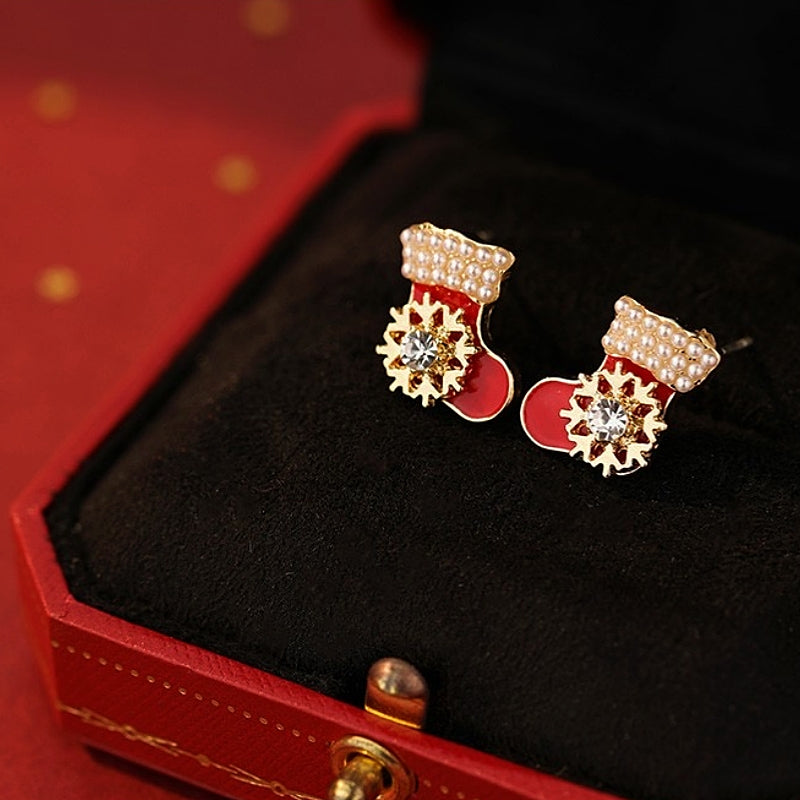 14K Gold-Plated Christmas Rotatable Christmas Stock Stud Earrings