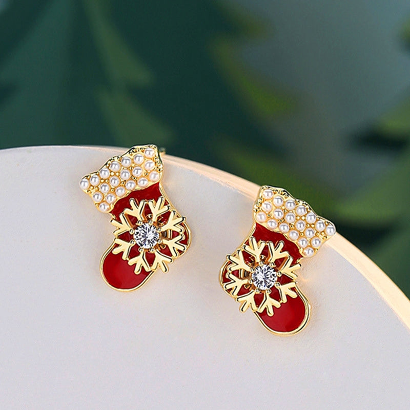 14K Gold-Plated Christmas Rotatable Christmas Stock Stud Earrings