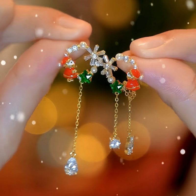 14K Gold-Plated Christmas Santa Claus Snowflake Tassel Earrings