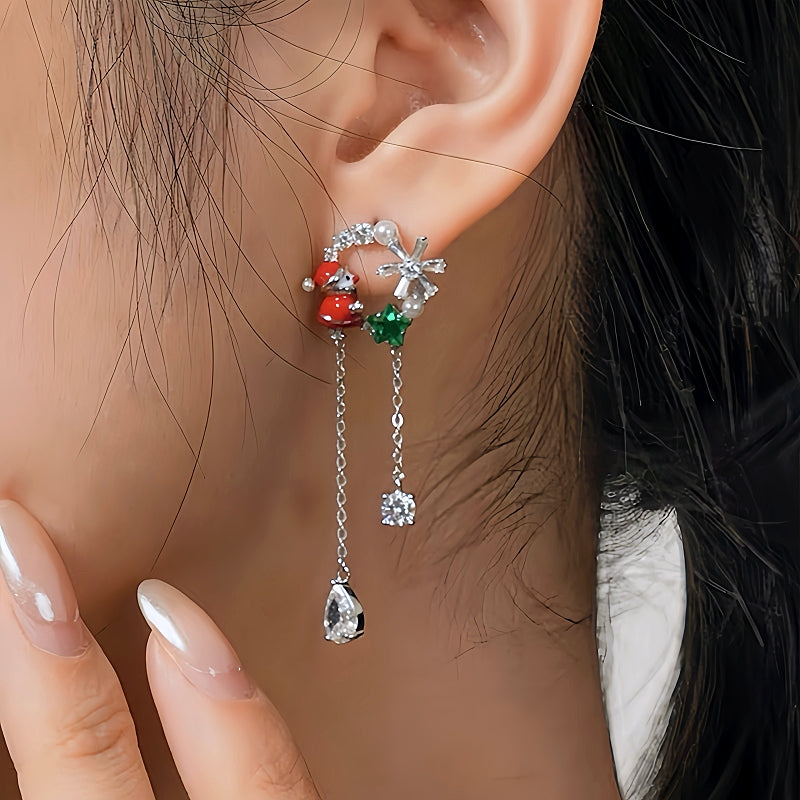 14K Gold-Plated Christmas Santa Claus Snowflake Tassel Earrings