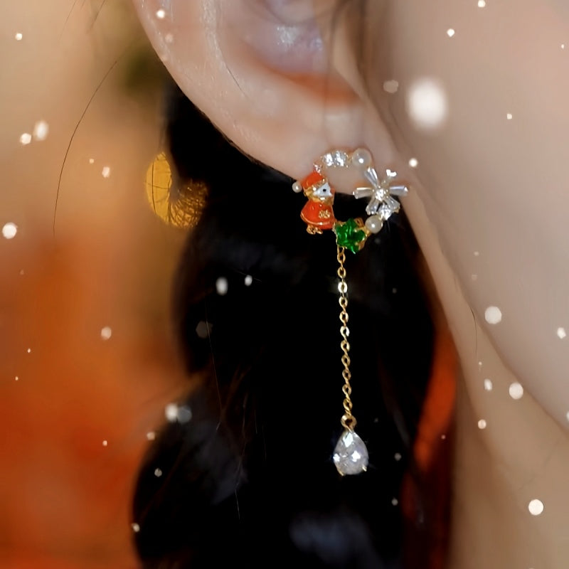 14K Gold-Plated Christmas Santa Claus Snowflake Tassel Earrings