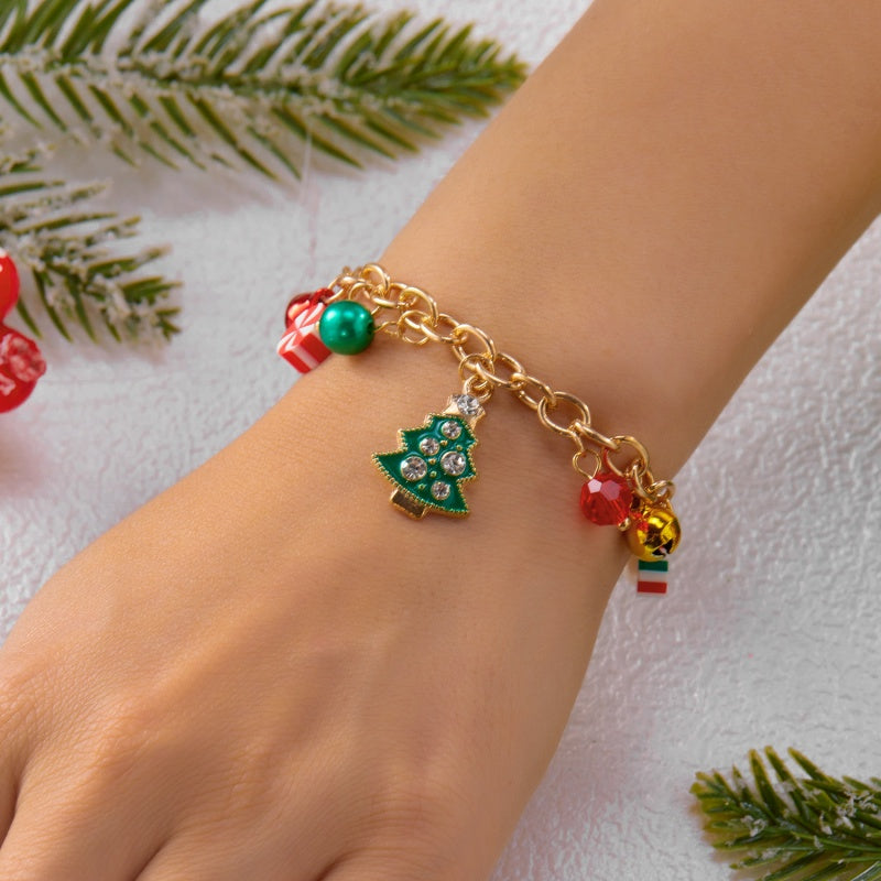 14K Gold-Plated Christmas Santa Claus Snowman Bell Pendant Bracelets