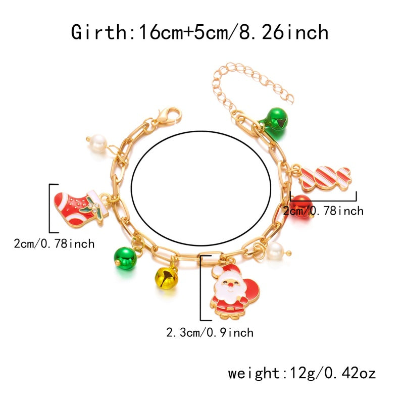 14K Gold-Plated Christmas Santa Claus Snowman Bell Pendant Bracelets