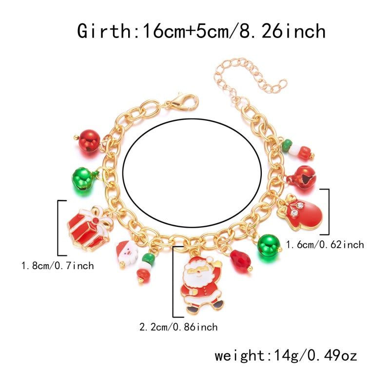 14K Gold-Plated Christmas Santa Claus Snowman Bell Pendant Bracelets