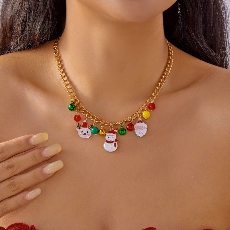 14K Gold-Plated Christmas Santa Claus Snowman Bell Pendant Necklace