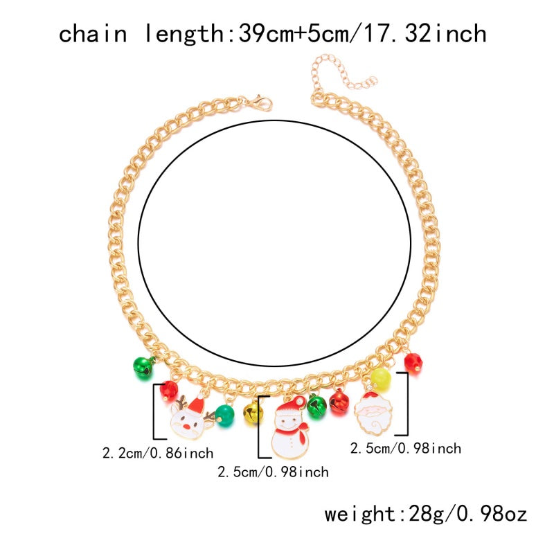 14K Gold-Plated Christmas Santa Claus Snowman Bell Pendant Necklace