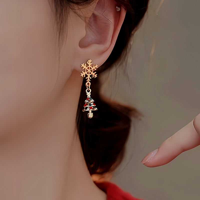 14K Gold-Plated Christmas Snowflake Christmas Tree Earrings