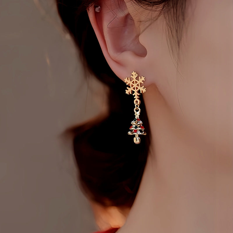 14K Gold-Plated Christmas Snowflake Christmas Tree Earrings