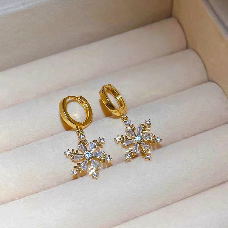 14K Gold-Plated Christmas Snowflake Earrings