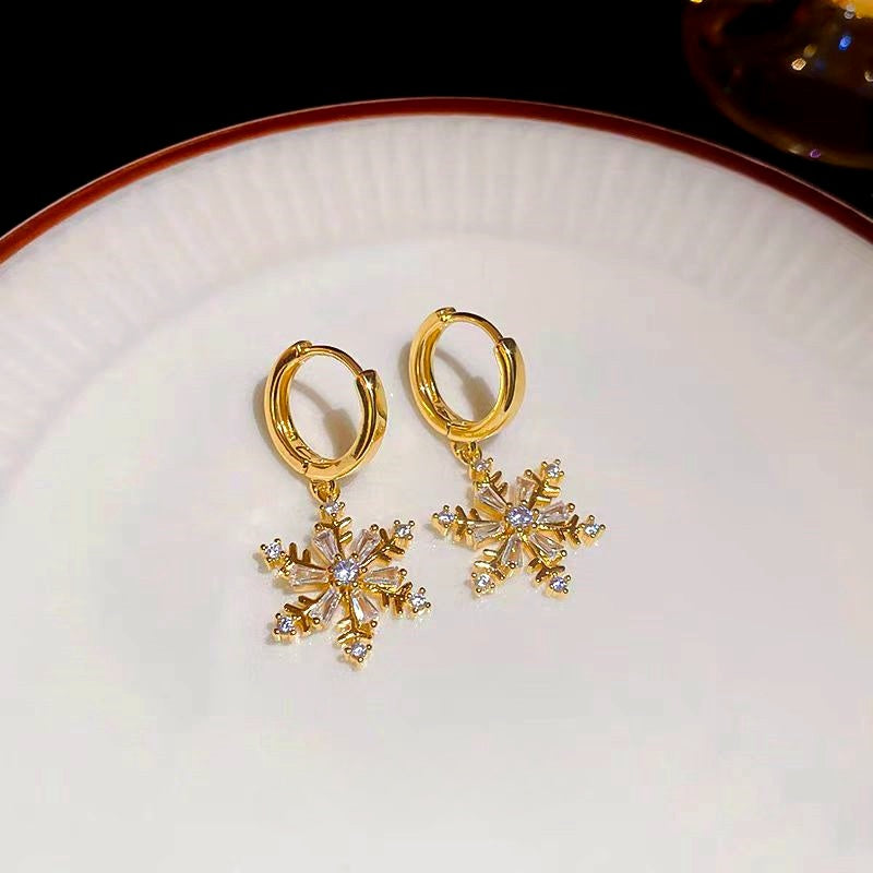 14K Gold-Plated Christmas Snowflake Earrings
