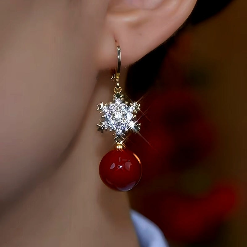 14K Gold-Plated Christmas Snowflake Pearl Earrings