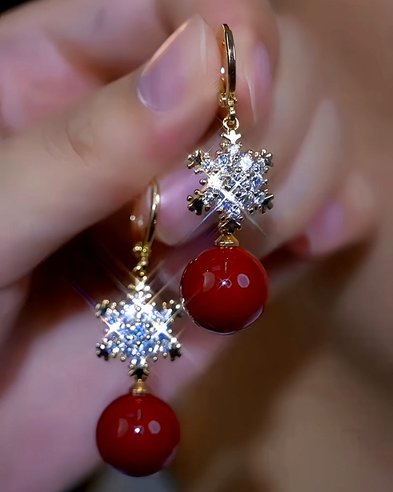 14K Gold-Plated Christmas Snowflake Pearl Earrings