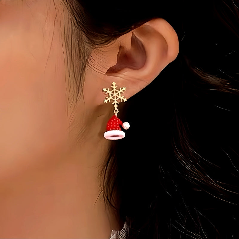 14K Gold-Plated Christmas Snowflake Shoes Hat Earrings