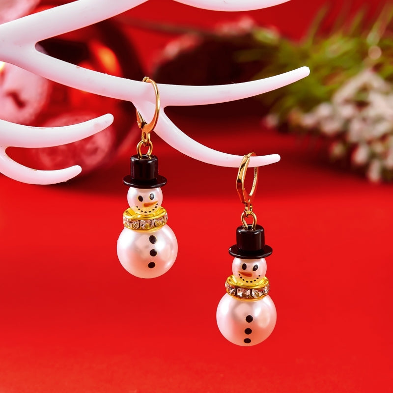 14K Gold-Plated Christmas Snowflake Snowman Pendant Earrings