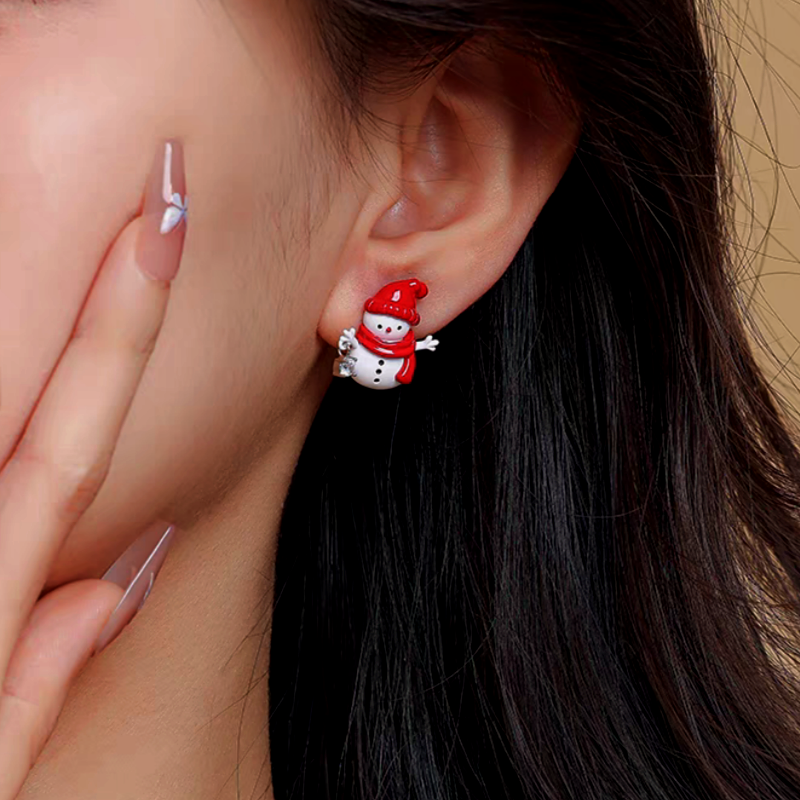 14K Gold-Plated Christmas Snowman Stud Earring