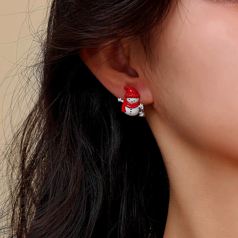 14K Gold-Plated Christmas Snowman Stud Earring