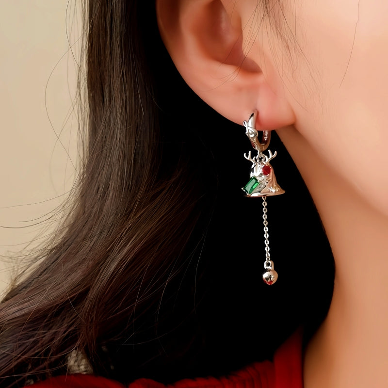 14K Gold-Plated Christmas Stone Christmas Bell Earrings