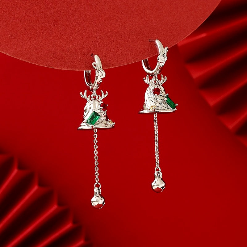 14K Gold-Plated Christmas Stone Christmas Bell Earrings