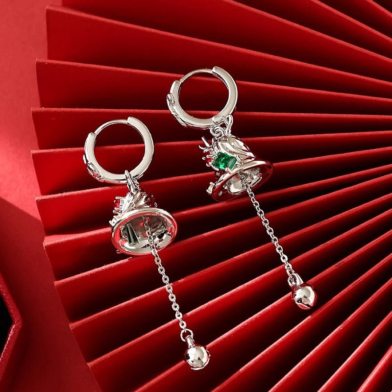 14K Gold-Plated Christmas Stone Christmas Bell Earrings