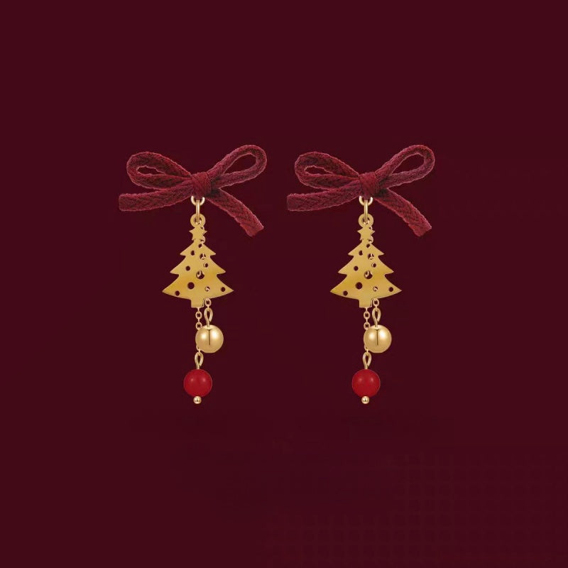 14K Gold-Plated Christmas Tree Bow Earrings