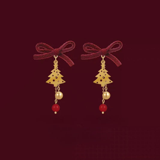 14K Gold-Plated Christmas Tree Bow Earrings