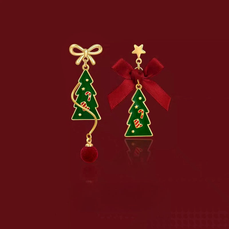 14K Gold-Plated Christmas Tree Bow Earrings