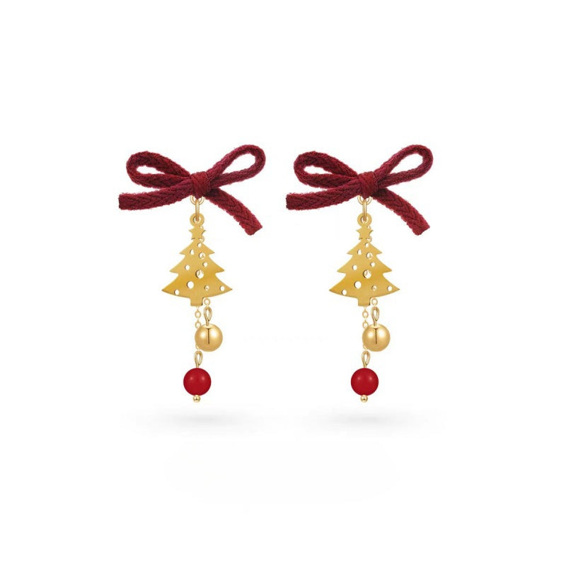 14K Gold-Plated Christmas Tree Bow Earrings