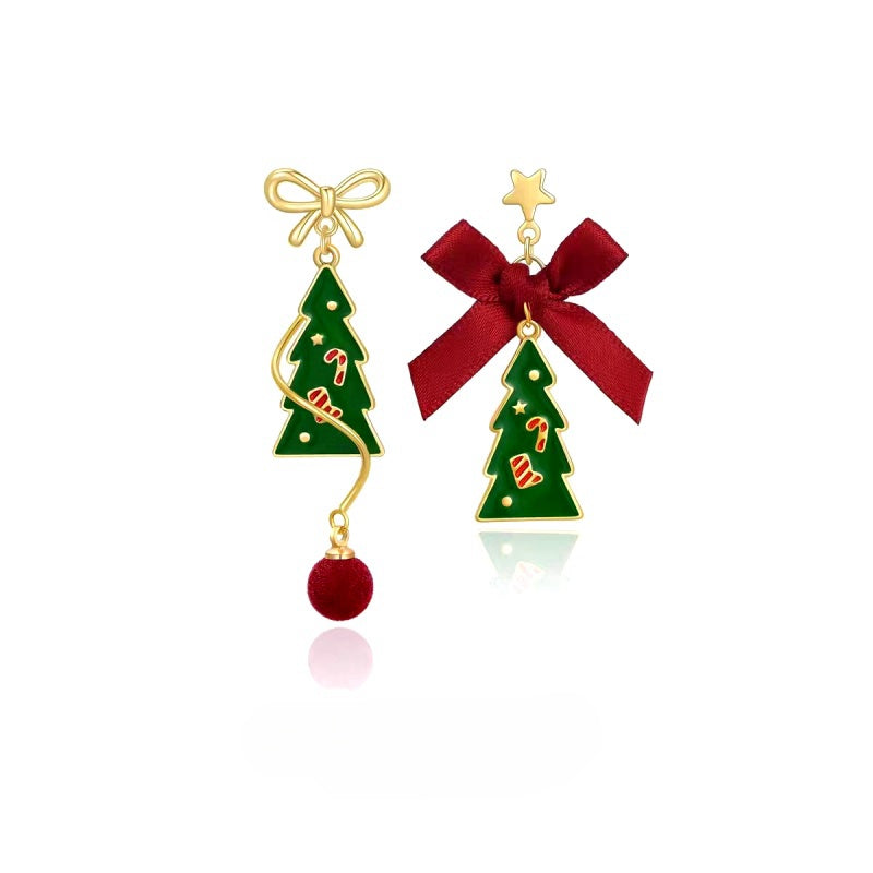 14K Gold-Plated Christmas Tree Bow Earrings