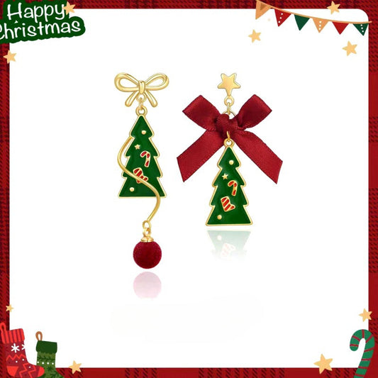 14K Gold-Plated Christmas Tree Bow Earrings