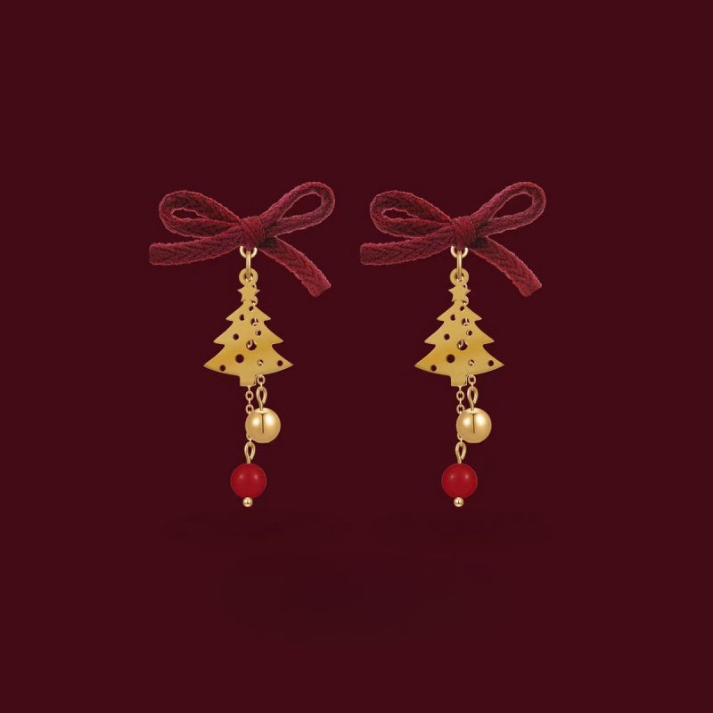 14K Gold-Plated Christmas Tree Bow Earrings