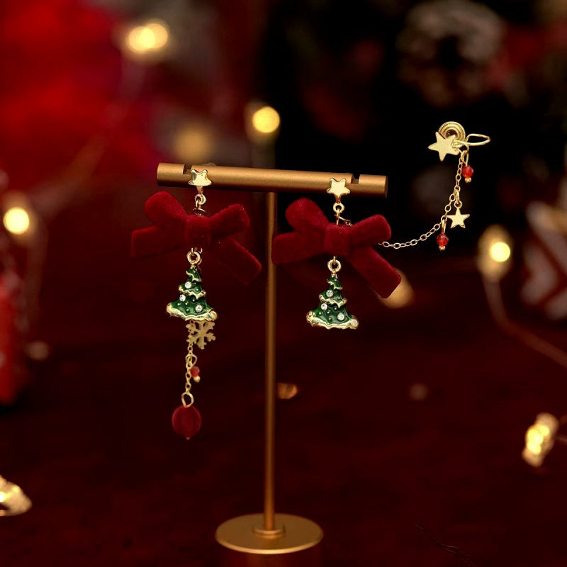 14K Gold-Plated Christmas Tree Ear Bone Clip Earrings