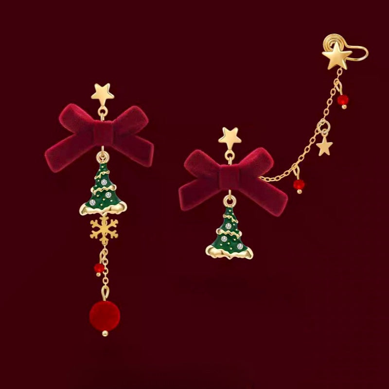 14K Gold-Plated Christmas Tree Ear Bone Clip Earrings