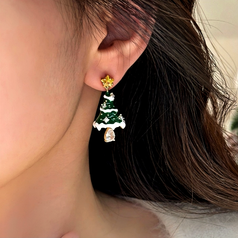 14K Gold-Plated Christmas Tree Earrings