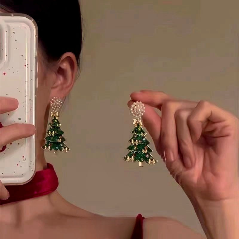 14K Gold-Plated Christmas Tree Pearl Earrings