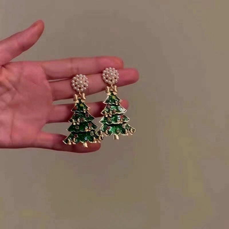 14K Gold-Plated Christmas Tree Pearl Earrings
