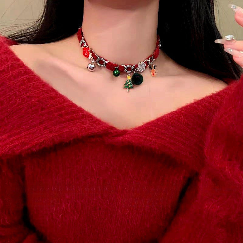 14K Gold-Plated Christmas Tree Pendant Choker