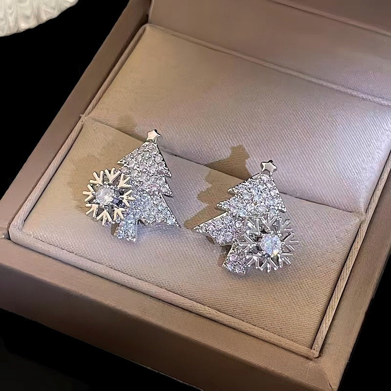 14K Gold-Plated Christmas Tree Rotation Snowflake Stud Earrings