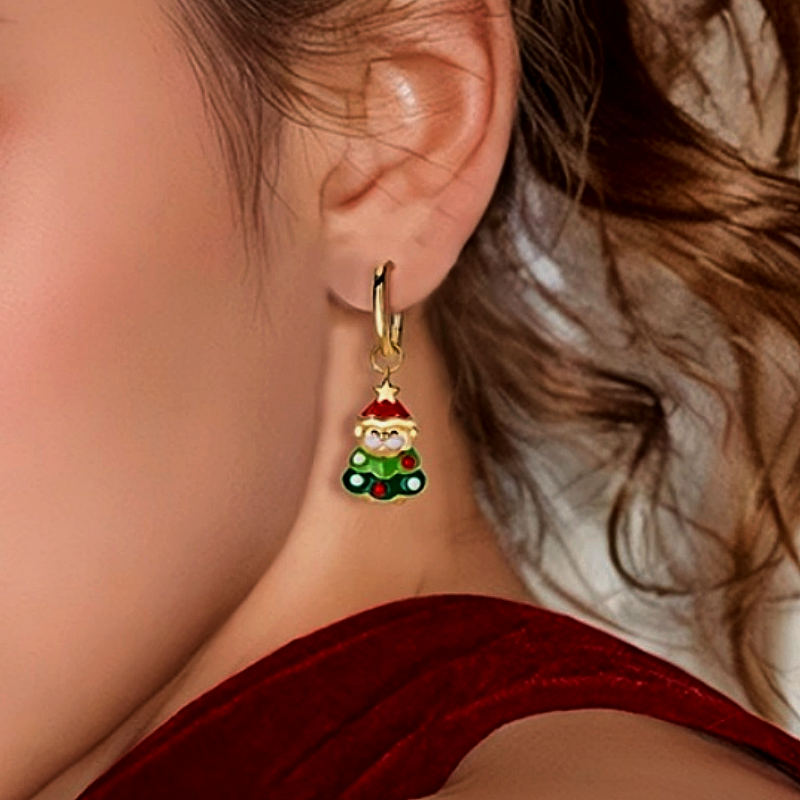 14K Gold-Plated Christmas Tree Santa Claus Earrings