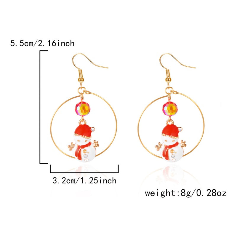 14K Gold-Plated Christmas Tree Santa Claus Snowman Geometric Ear Hook Earrings