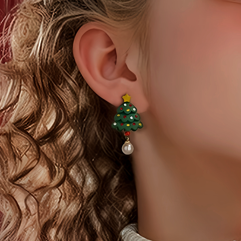 14K Gold-Plated Christmas Tree Star Pearl Earrings