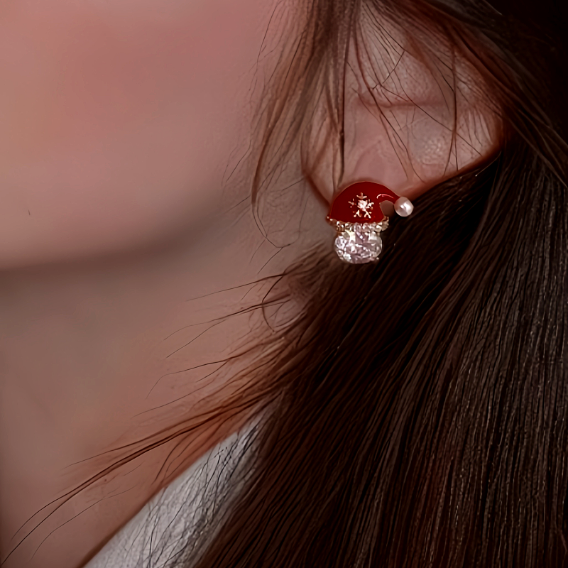 14K Gold-Plated Christmas Zircon Hat Earrings